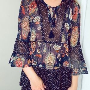 paisley, semi sheer blouse- size small